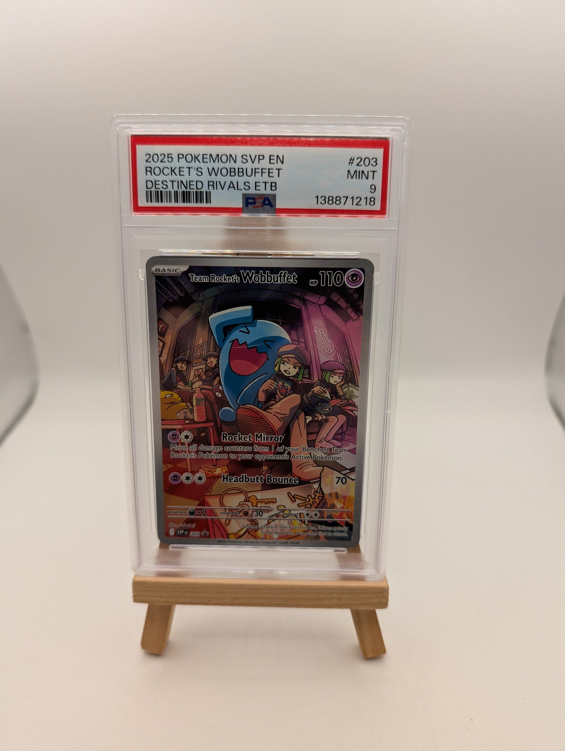 2025 POKEMON SVP EN-SV BLACK STAR PROMO #203 TEAM ROCKET'S WOBBUFFET PSA 9 FRENLY BRICKS - Open 7 Days