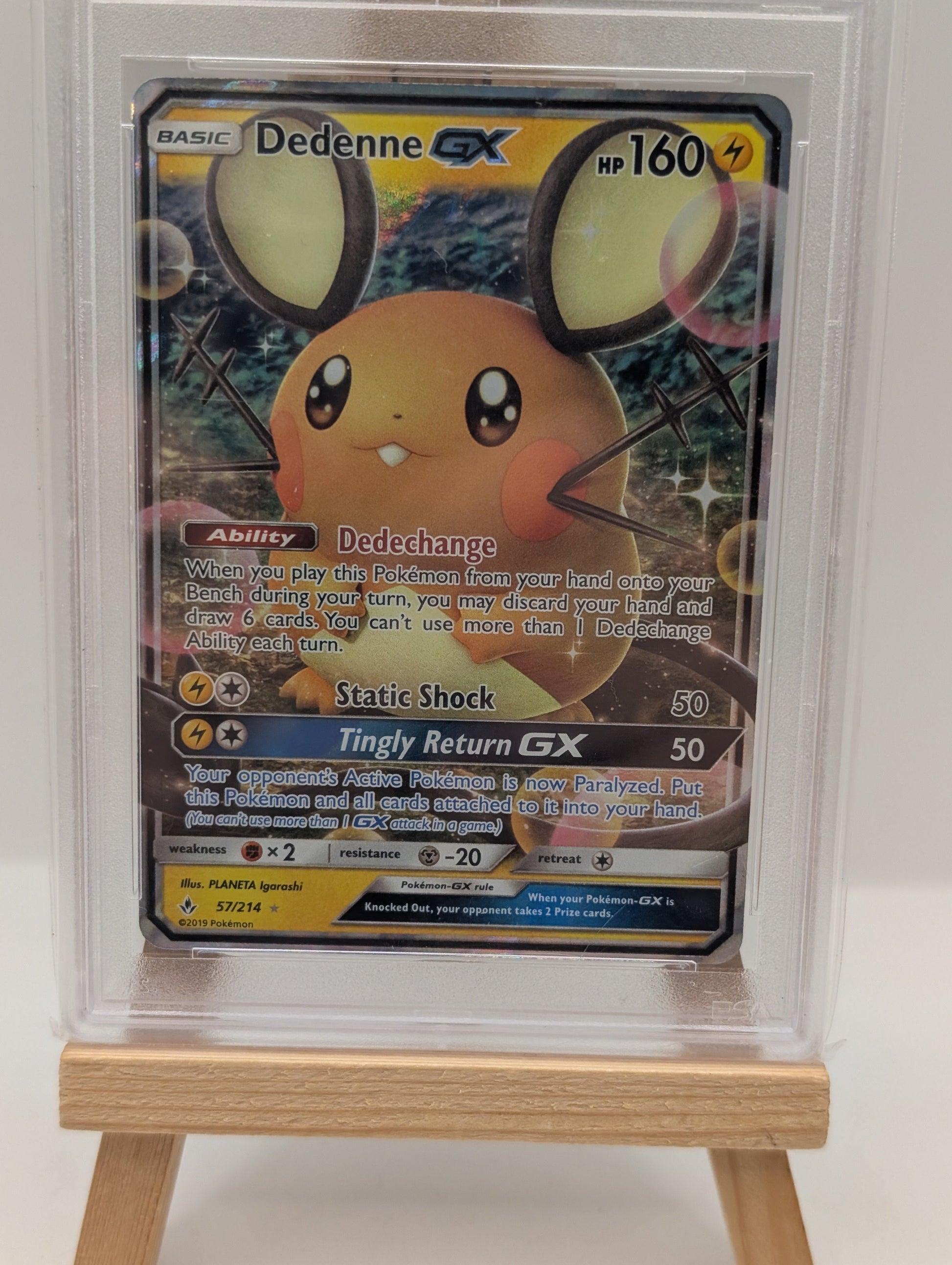 2019 Pokemon SM Unbroken Bonds Dedenne Holo #57/214 PSA 10 FRENLY BRICKS - Open 7 Days
