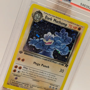 2000 POKEMON TEAM ROCKET Card DARK MACHAMP -HOLO 10/82  1ST EDITION  PSA 8 FRENLY BRICKS - Open 7 Days