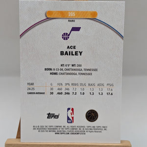 2025-26 Topps Finest Ace Bailey #205 Rare Purple X-Fractor Rookie RC Jazz /75 FRENLY BRICKS - Open 7 Days